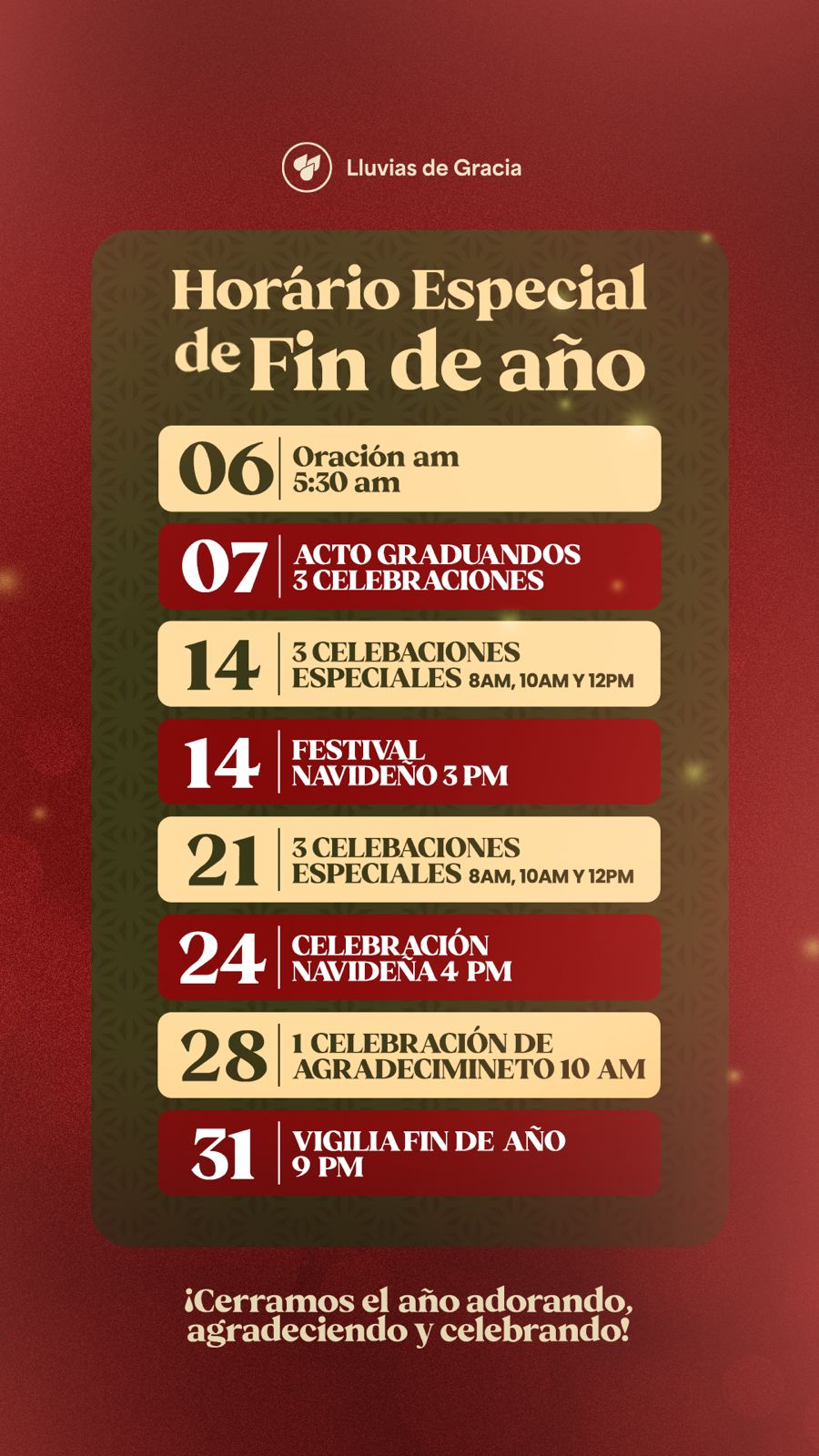 Horario especial de fin de año